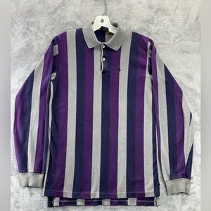 VTG Polo Ralph Lauren Long Sleeve Collared Pullover Striped XL Purple Gray Rugby